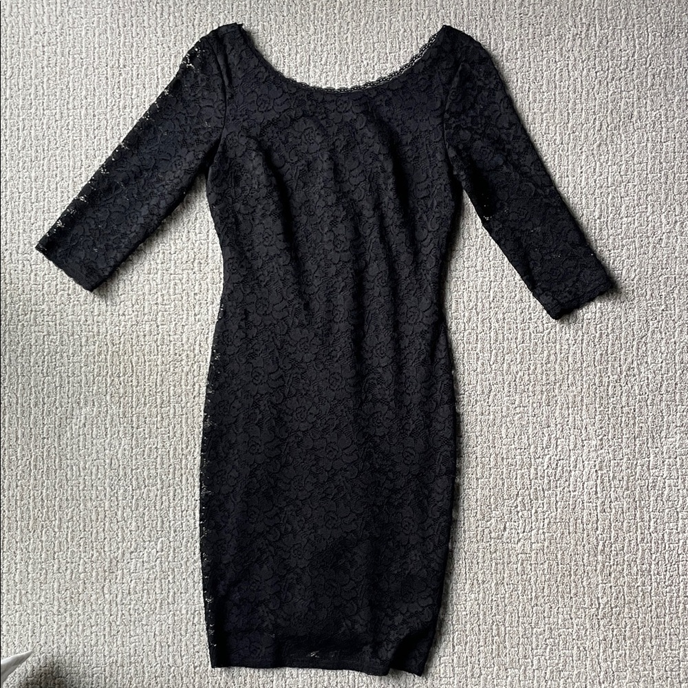 Laundry By Shelli Segal Black Lace Long Sleeve Dress